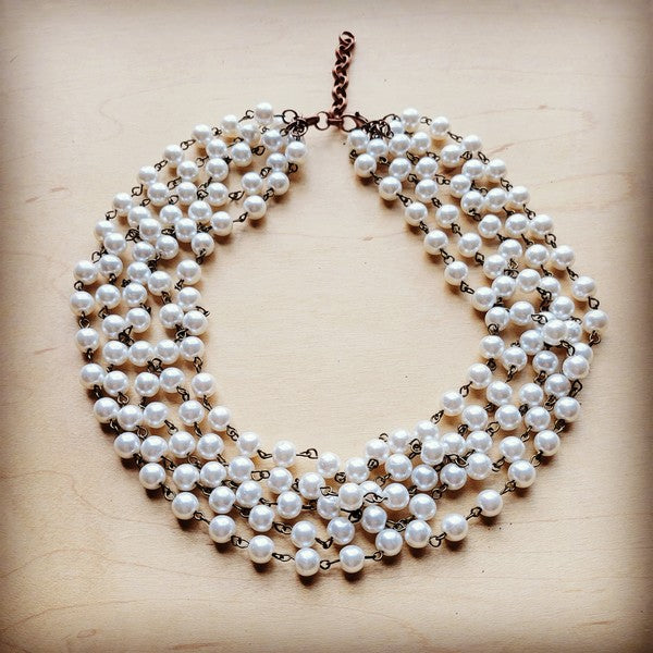 **Five Strand Glass Pearl Collar-Length Necklace 257h