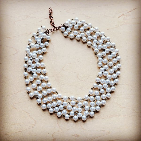 **Five Strand Glass Pearl Collar-Length Necklace 257h
