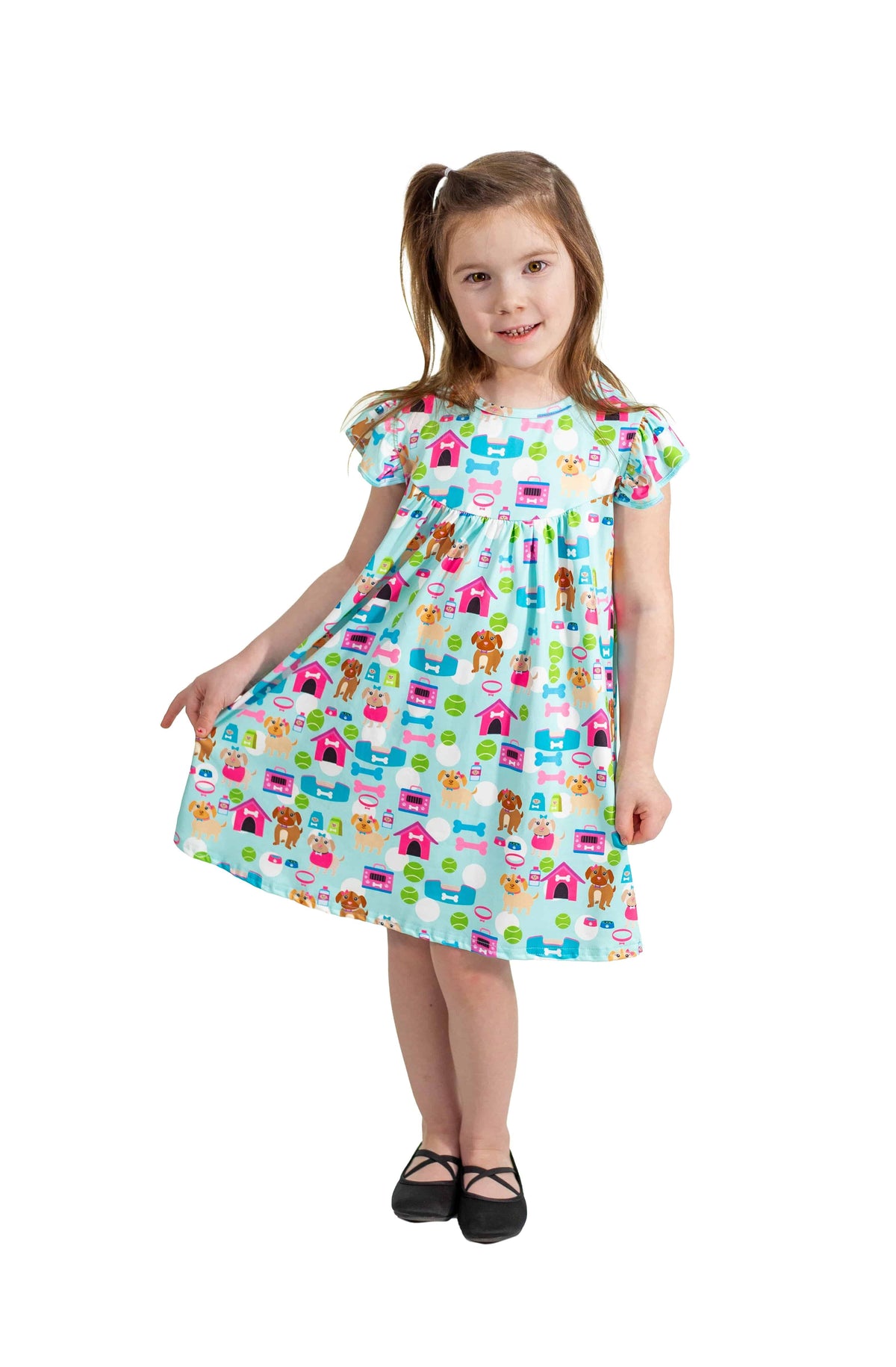 Spring Time Puppies Flutter Milk Silk Dress