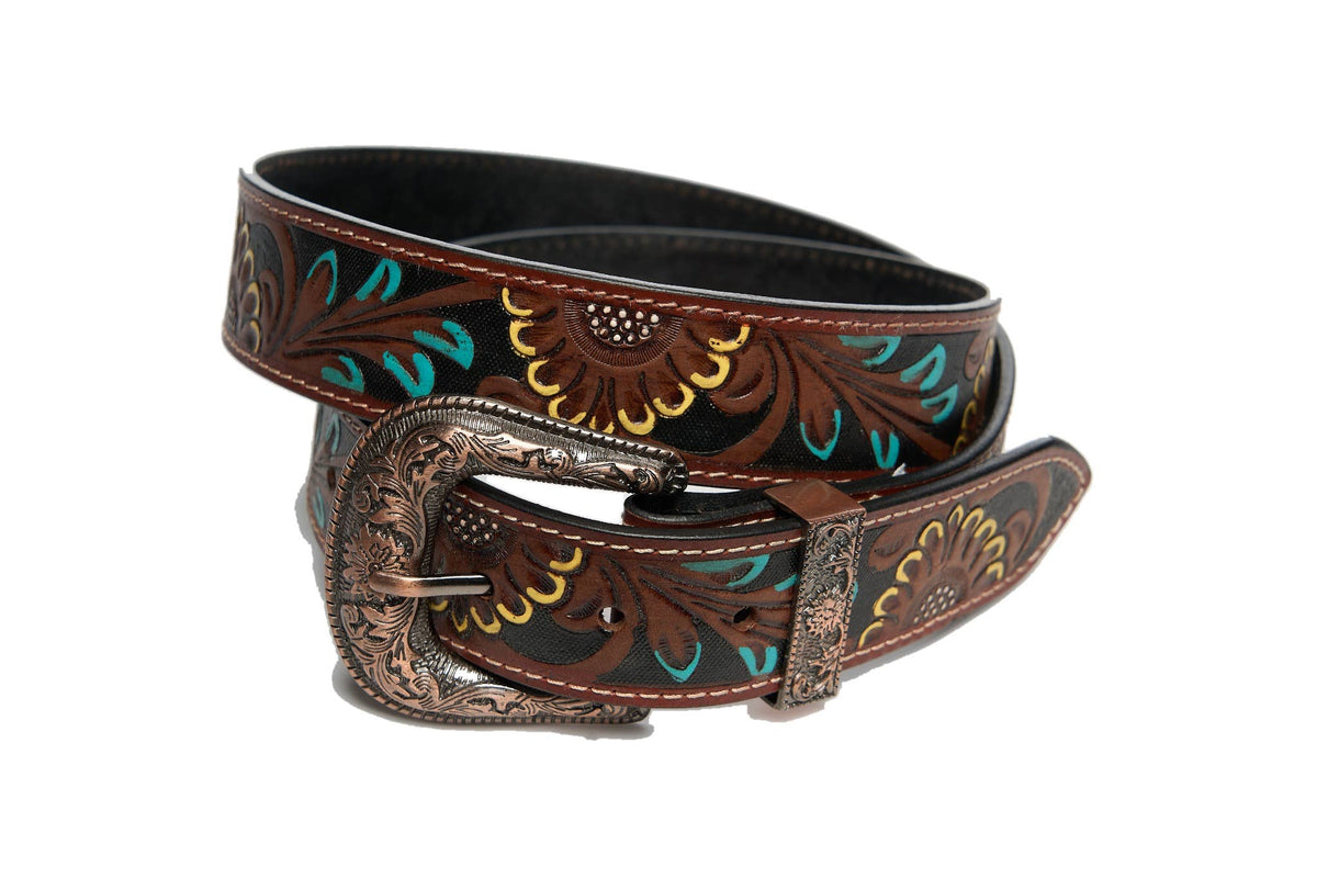 Turquoise and Sunflowers Belt- Branding Iron Western Wear