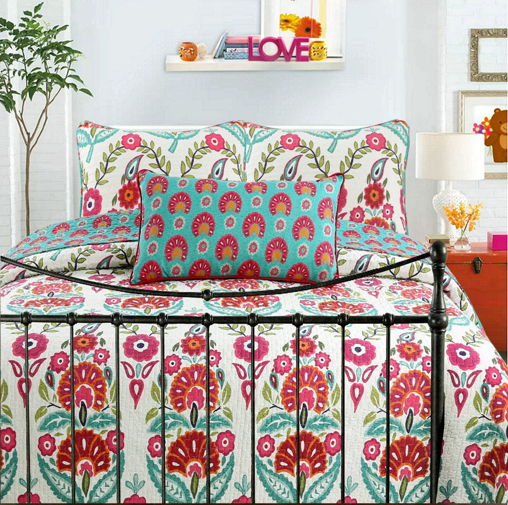 Hitchens Floral Cotton Reversible Quilt Bedding Set