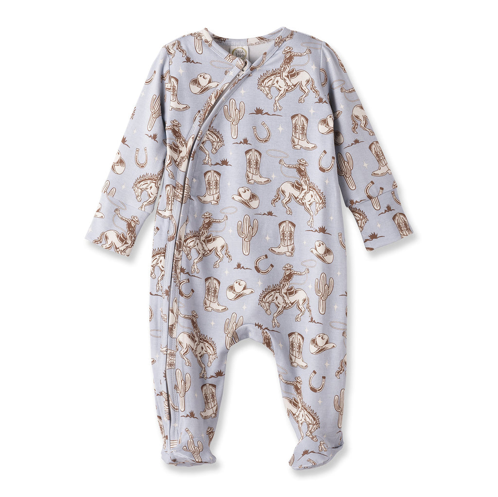 Wild Wrangler/Blue Western Baby Boy Bamboo Zipper Romper