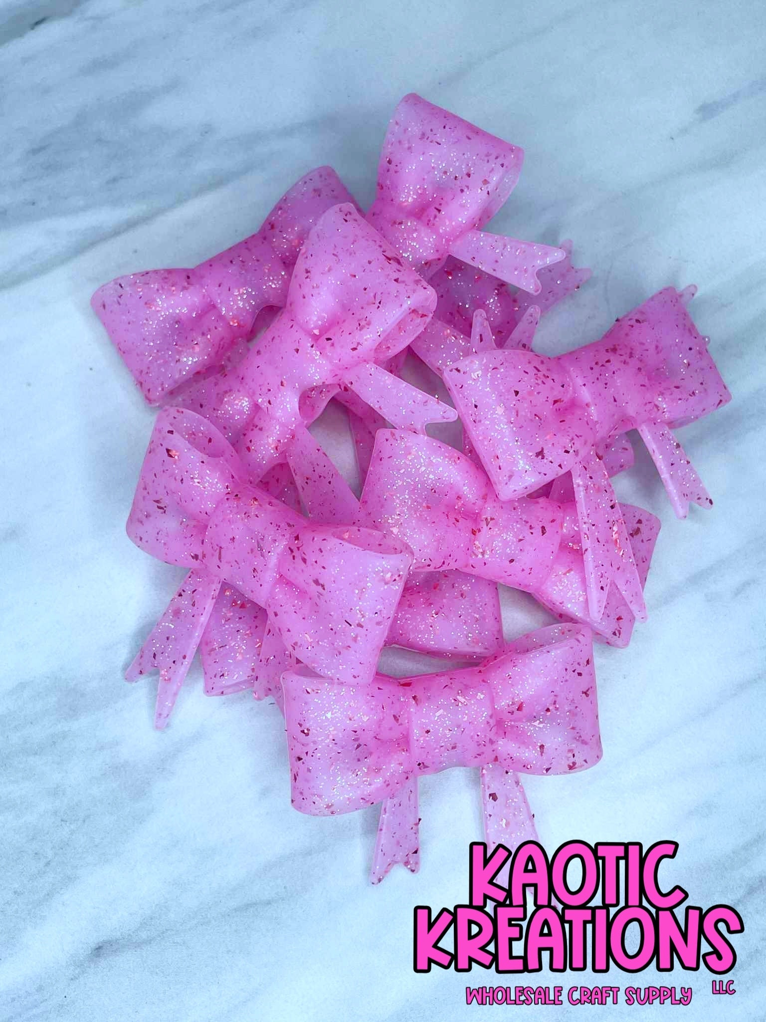 D97 BEADABLE JUMBO SILICONE BOW PINK CONFETTI GLITTER (1ct)