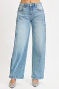 RISEN Mid Rise Wide Barrel Transferable Leg Snap Jeans
