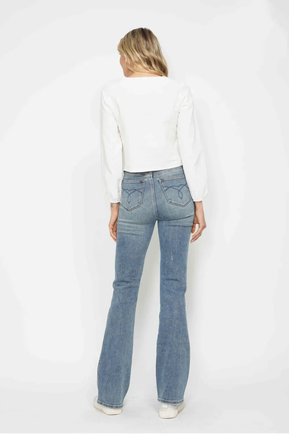 Judy Blue Full Size Tummy Control Back Embroidered Pocketed Bootcut Jeans Plus Size