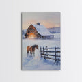 Christmas On The Farm, Winter Wall Art Framed Canvas Print, Gift Idea, Seasonal Decor, Barn Painting, Farmhouse Art