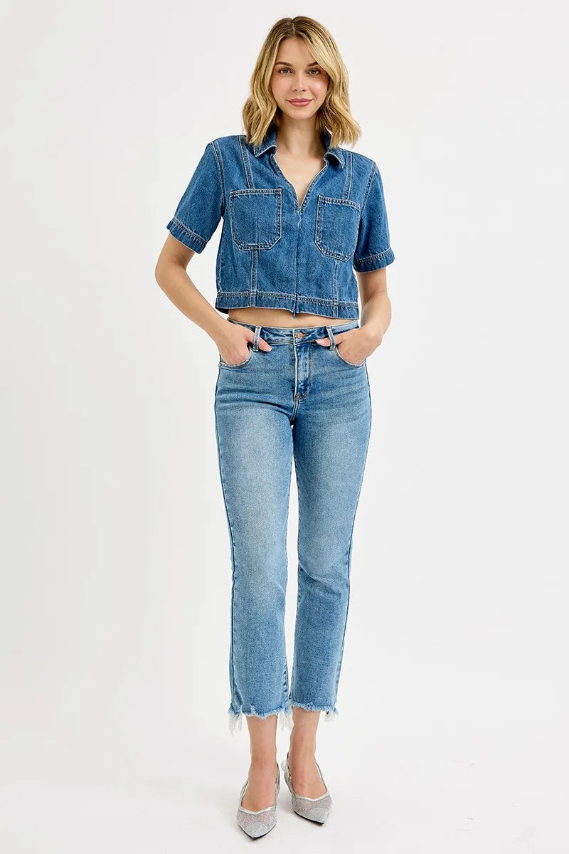 RISEN Full Size High Rise Crop Straight Slim Jeans Plus Size