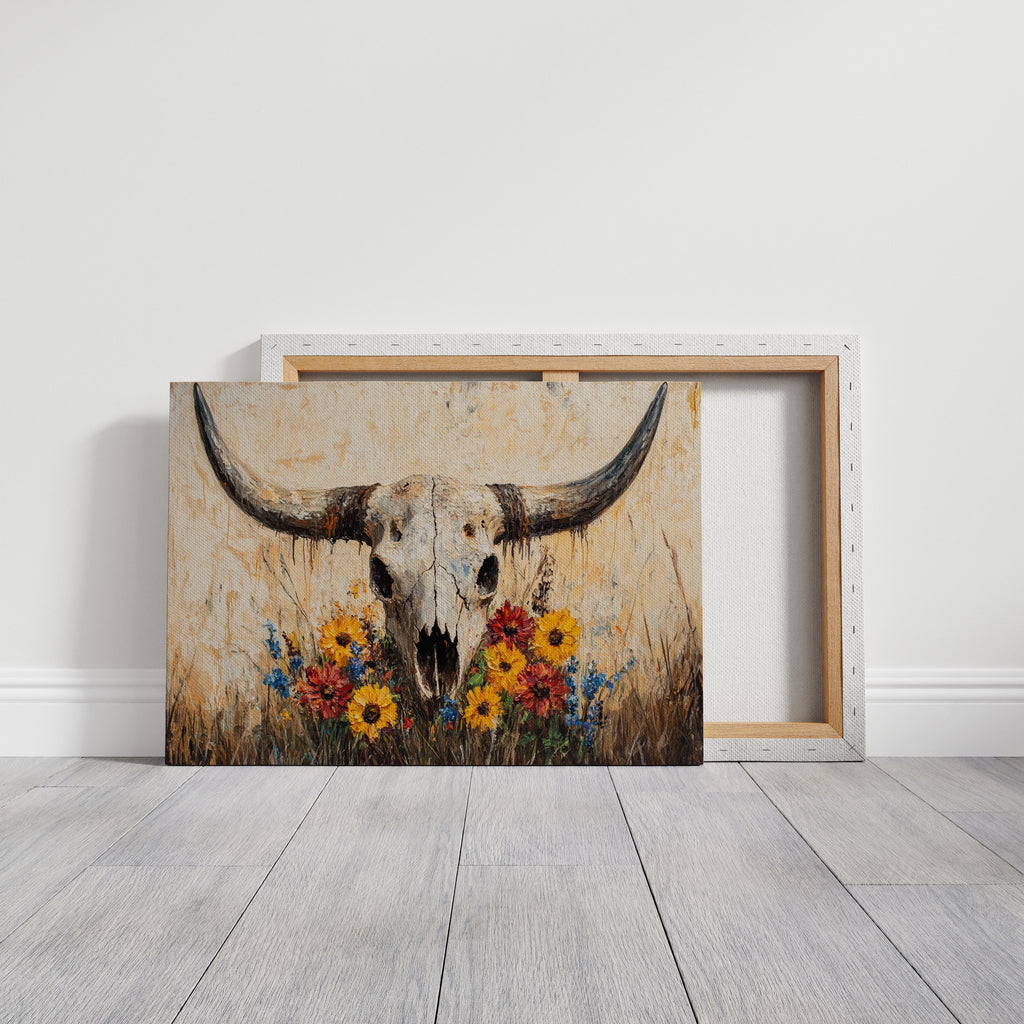 Longhorn Skull with Wildflowers