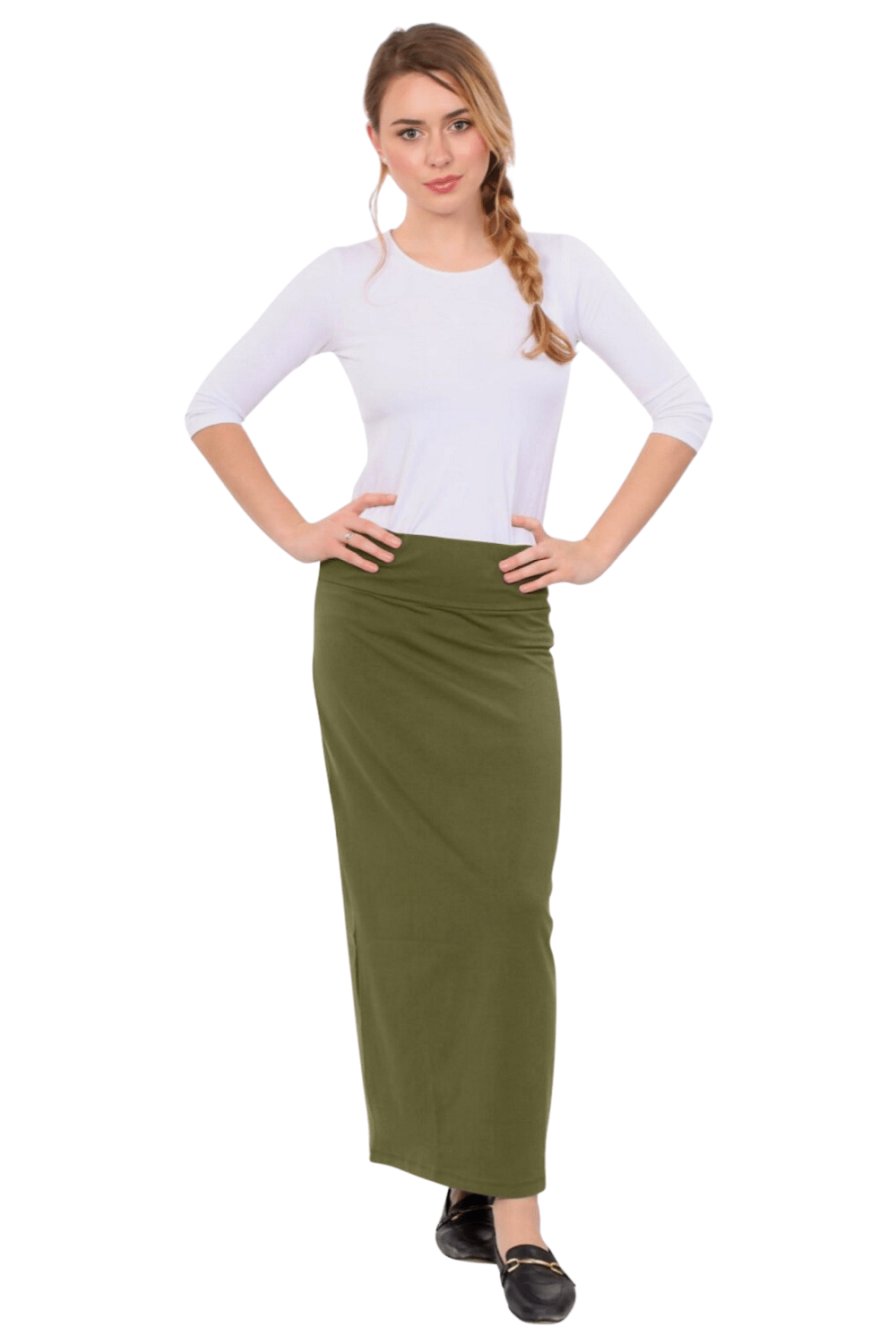 Plus Size Women's Stretch Maxi Pencil Skirt - Cotton Blend and No Slits