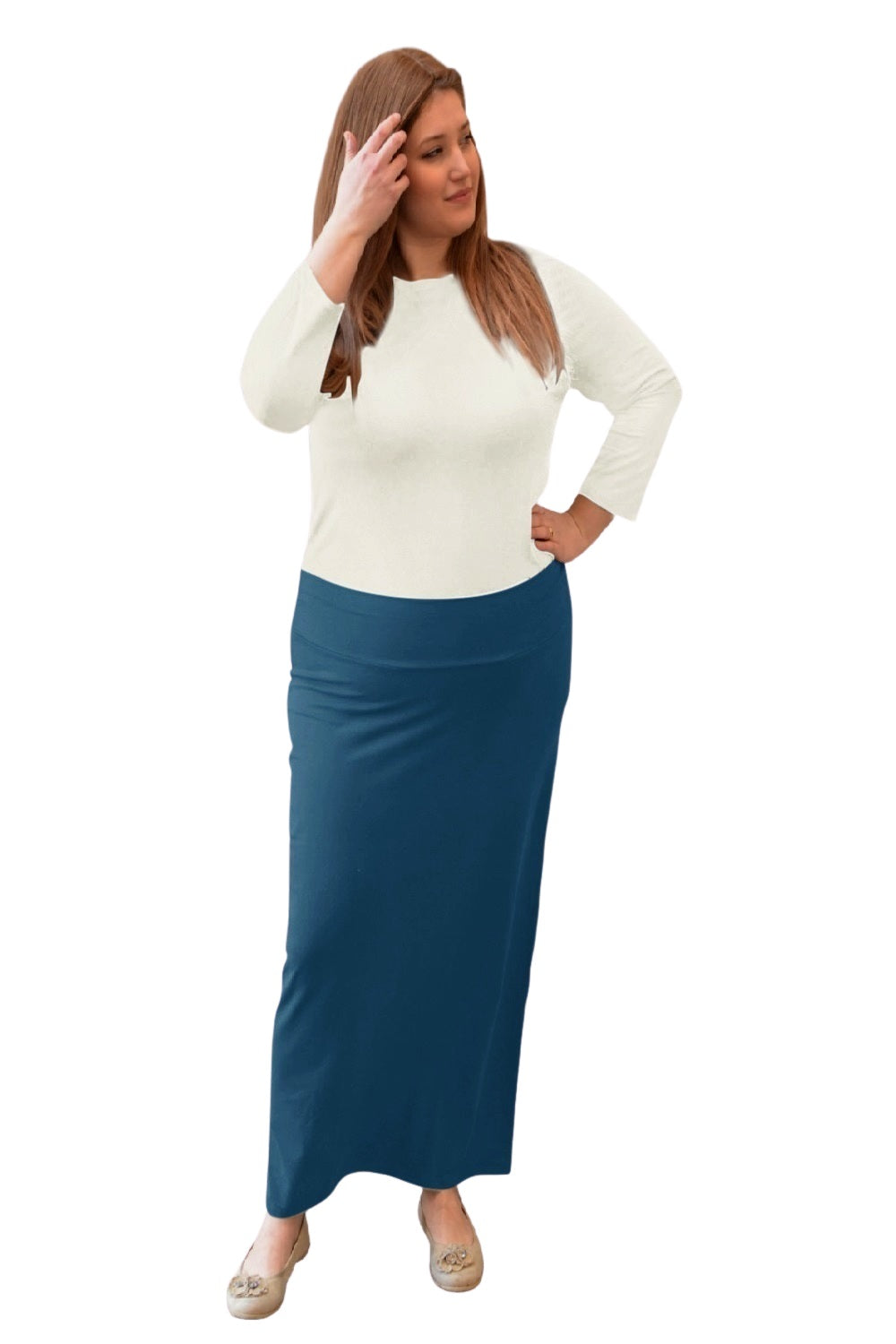 Plus Size Women's Stretch Maxi Pencil Skirt - Cotton Blend and No Slits