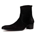 OSSTONE Men Chelsea Ankle Boots Leather Heeled Boots With Side Zipper Cuban Heel Dress Boots Disco Shoes OS-JY002 SUEDE
