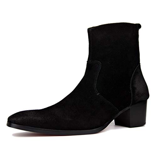 OSSTONE Men Chelsea Ankle Boots Leather Heeled Boots With Side Zipper Cuban Heel Dress Boots Disco Shoes OS-JY002 SUEDE