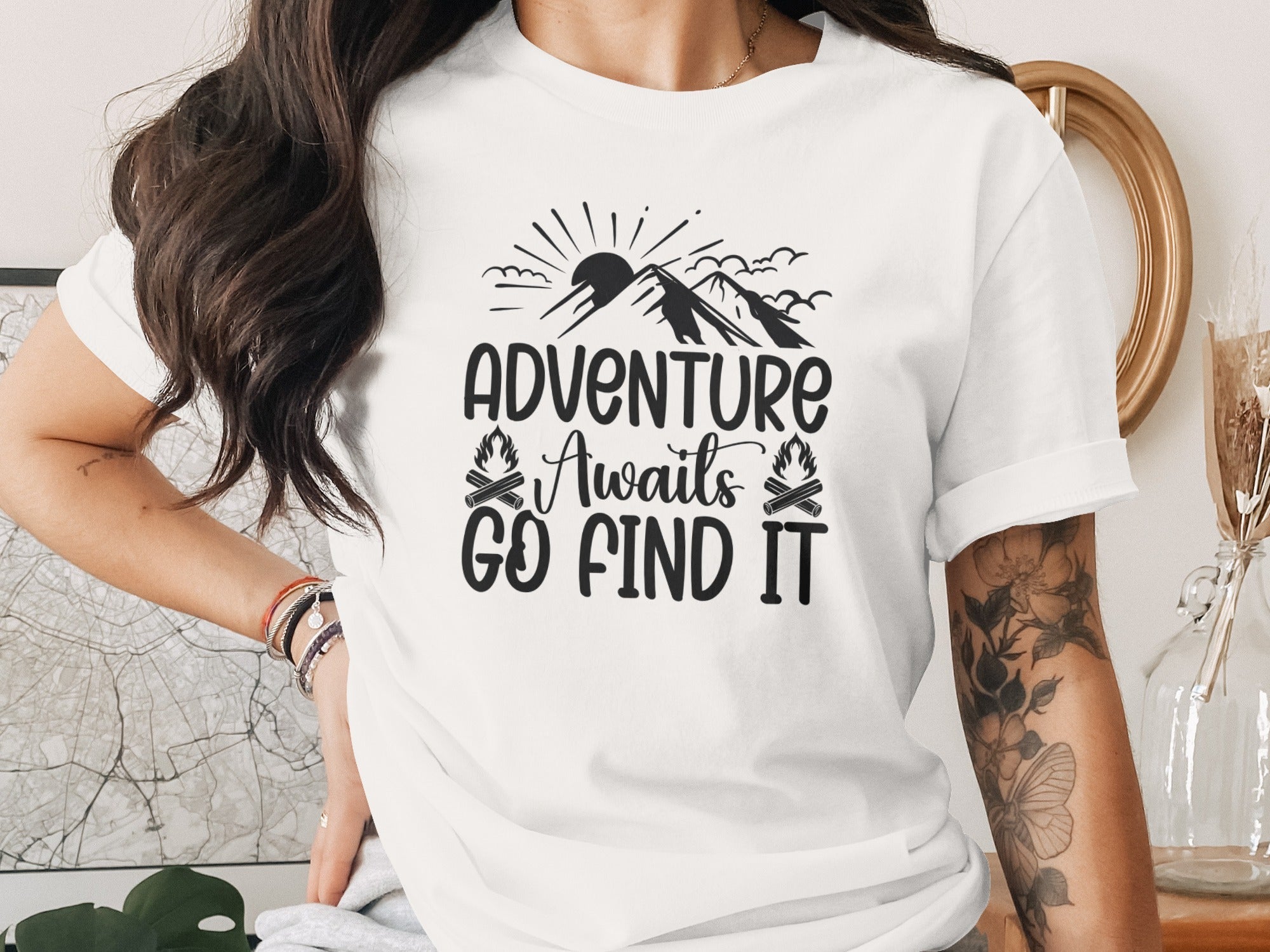 Adventure Awaits Go Find It Outdoorsy Graphic T-Shirt