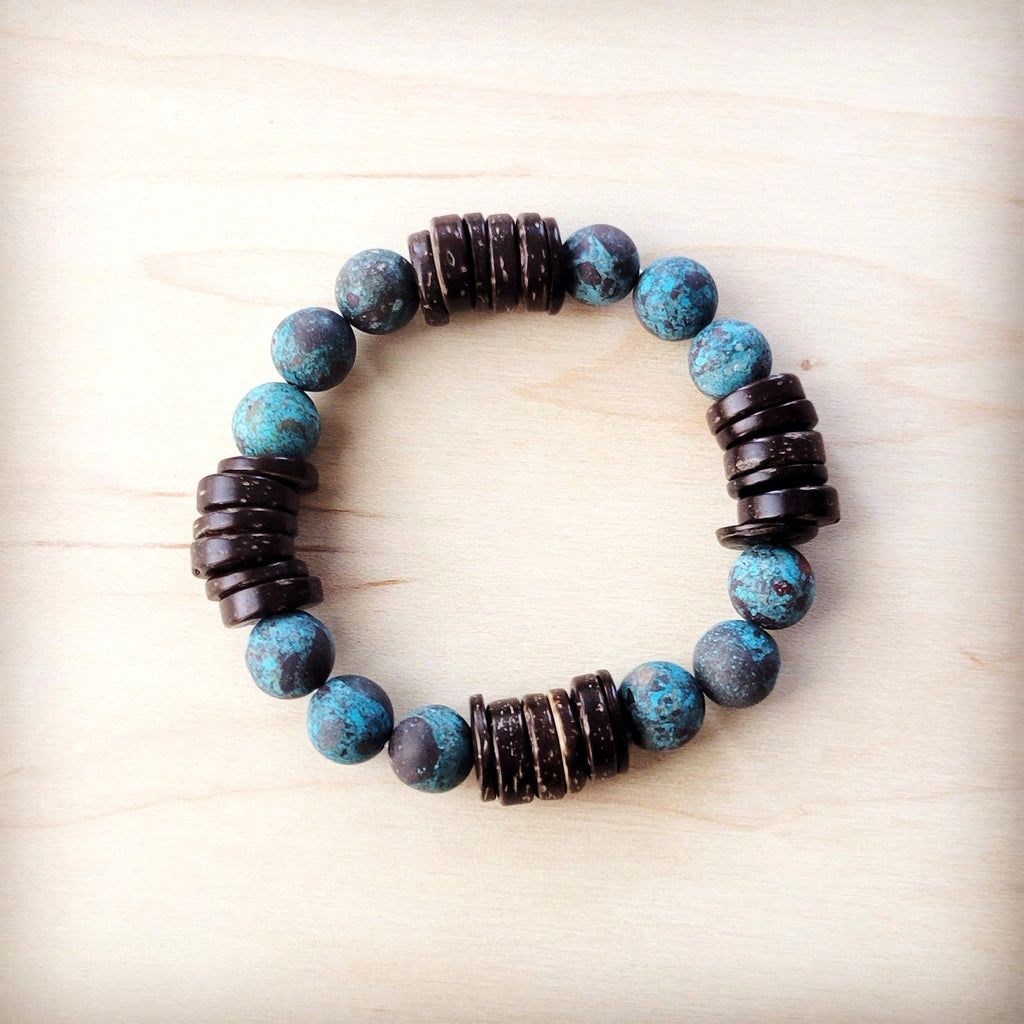 **Natural American Turquoise and Wood Stretch Bracelet 811d