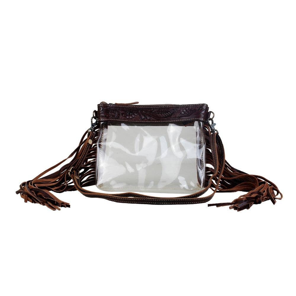 Nightlife Tooled Leather Clear Fringe Purse- Branding Iron Western Wear