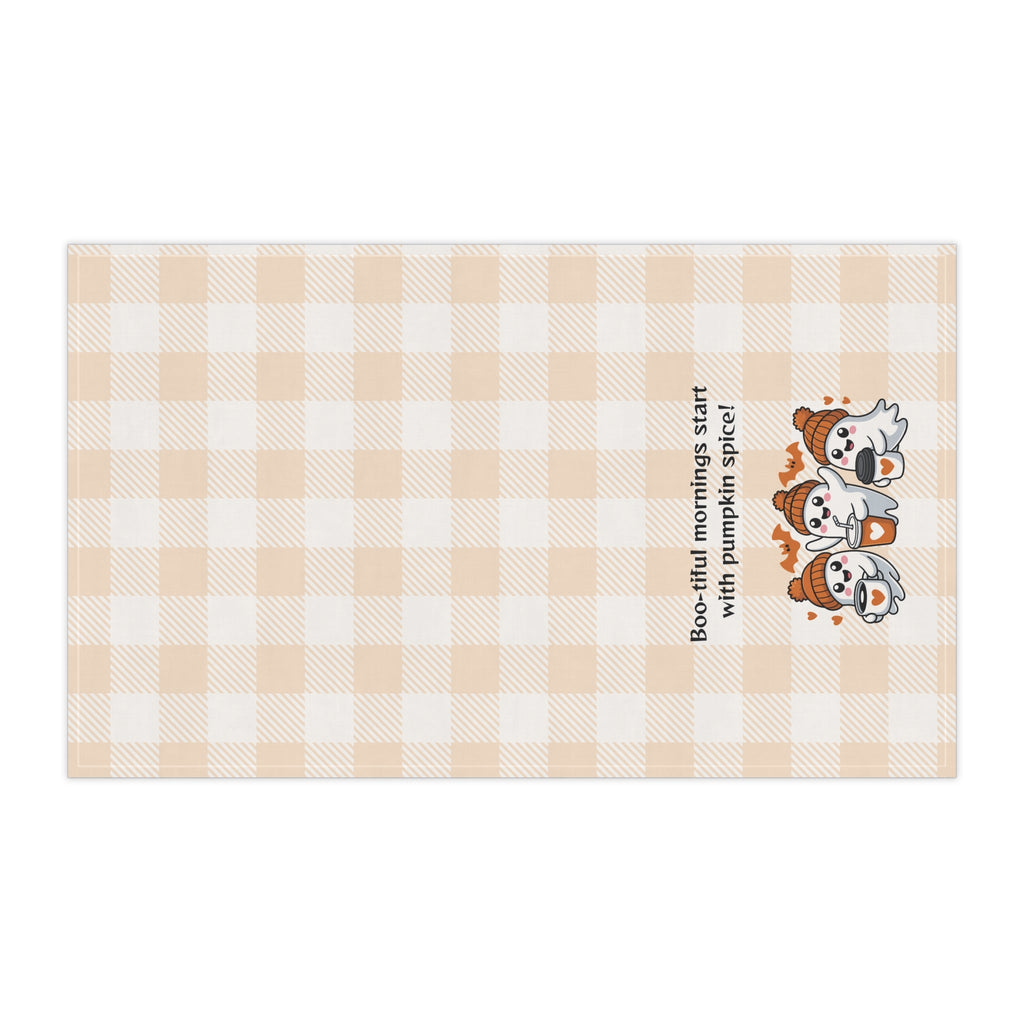 Cozy Fall Tea Towels | "Boo-tiful Mornings with Pumpkin Spice" | Perfect for Autumn, Halloween, Kitchen Decor, Gift Idea