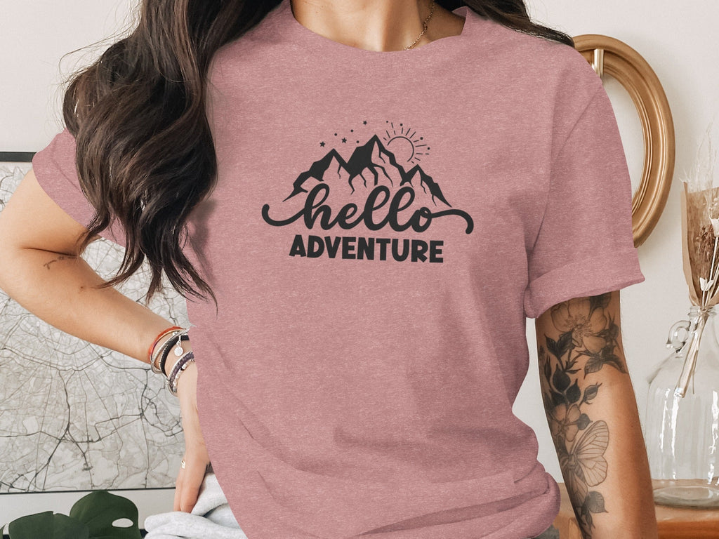 Hello Adventure Mountain Graphic Outdoorsy Scene T-Shirt