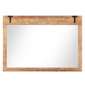 39 x 27.5 Inch Farmhouse Rustic Barn Door Wall Mirror with Wood Frame-Natural