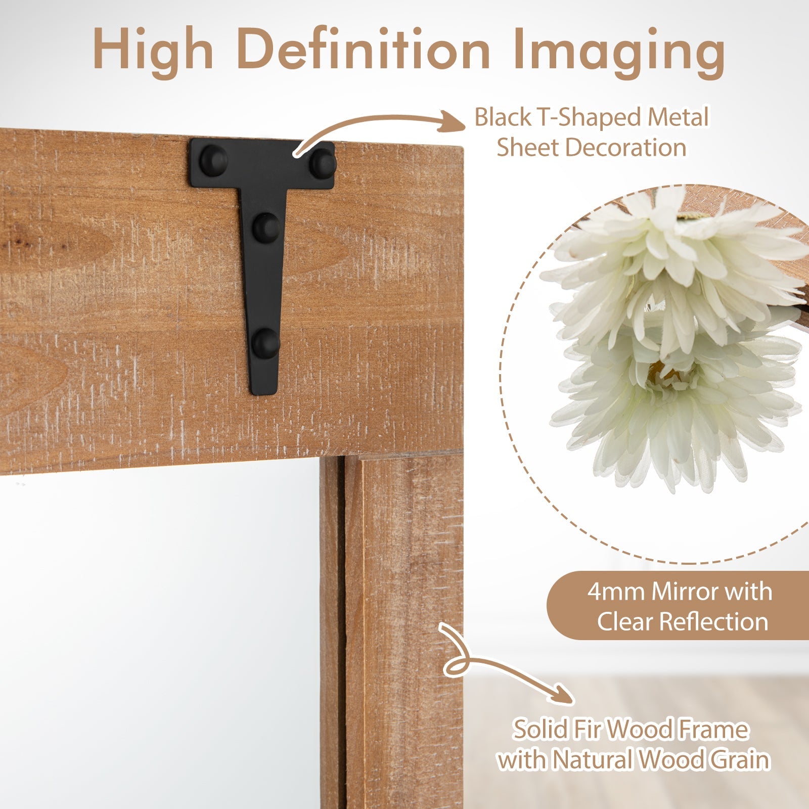 39 x 27.5 Inch Farmhouse Rustic Barn Door Wall Mirror with Wood Frame-Natural