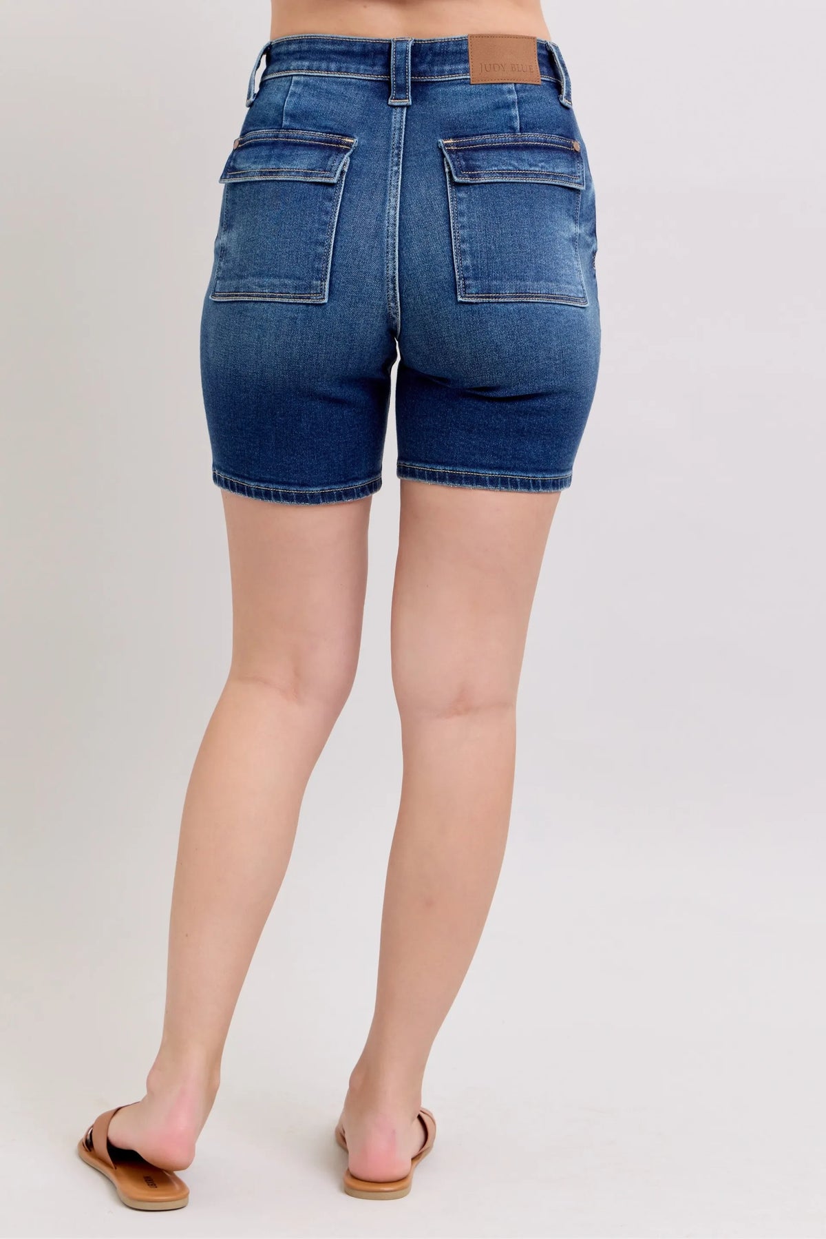 Full Size High Waist Bermudas Jeans W/ Back Flap Pockets Plus Size
