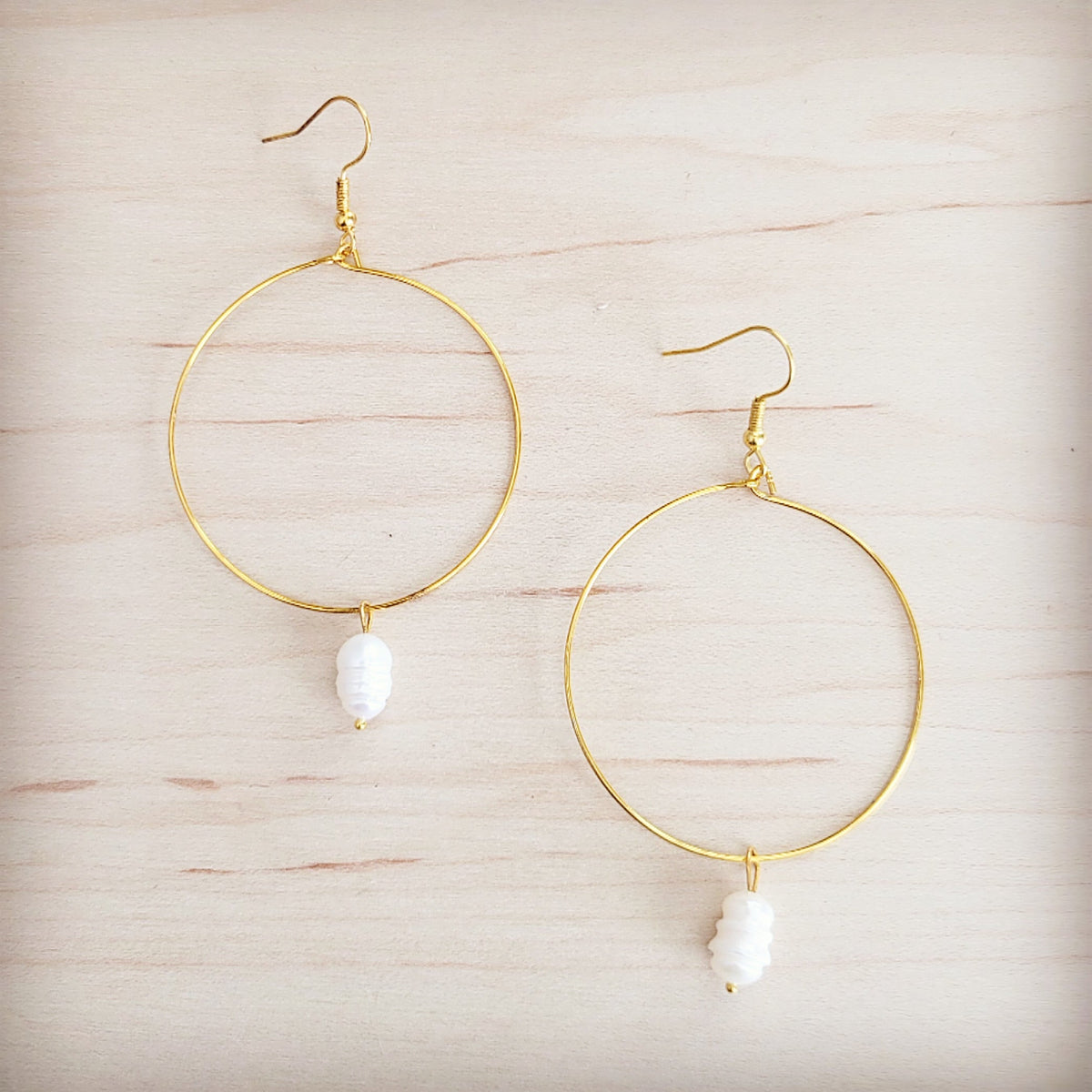 **Beaded Hoop Earrings- Freshwater Pearl Dangle 200bf