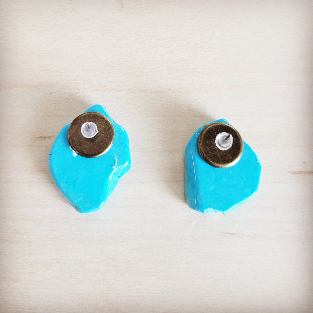 **Turquoise Slab Earring Studs-Blue 200bn