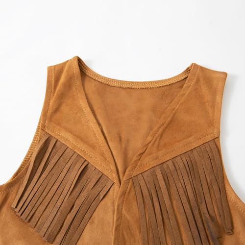 stylesilove Baby Toddler Girls Brown Fringe Vest, Pants, Bandana and Hat 4pcs Halloween Western Cowgirl Clothing Set