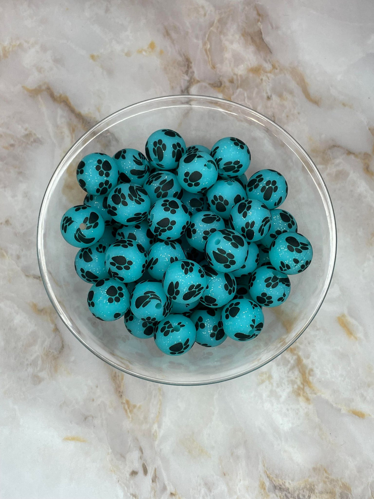 P18 TURQUOISE GLITTER PAW 15MM PRINT (10ct)