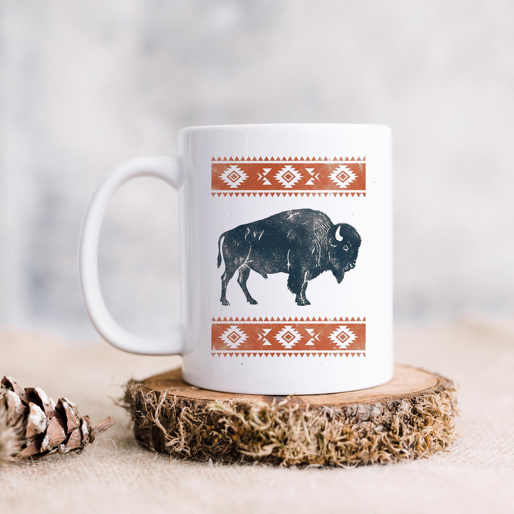 Rustic Buffalo Mug – Western Coffee Cup With Bison Design & Southwest Pattern