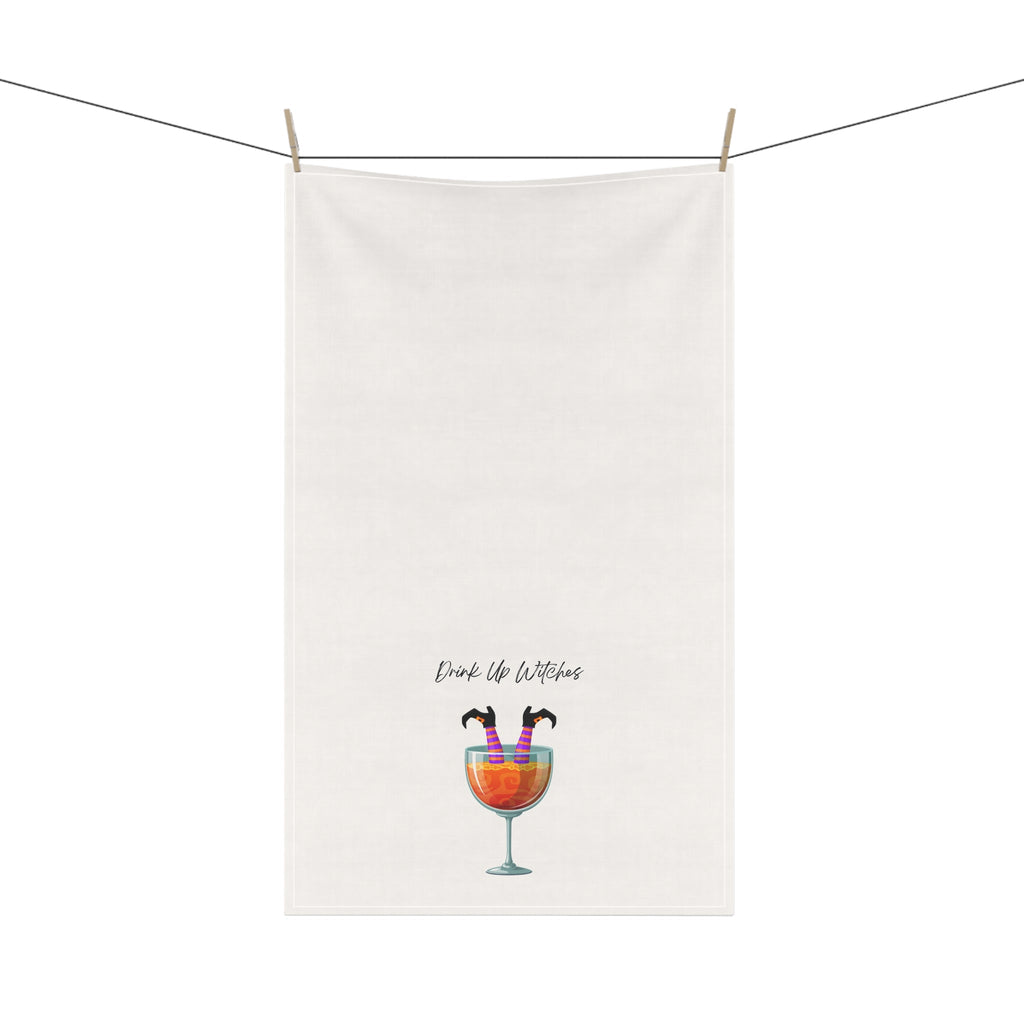 "Drink Up Witches" Fun Cocktail Tea Towels, Kitchen Decor, Halloween Gifts, Cotton Towels for Cooking, Housewarming Essentials