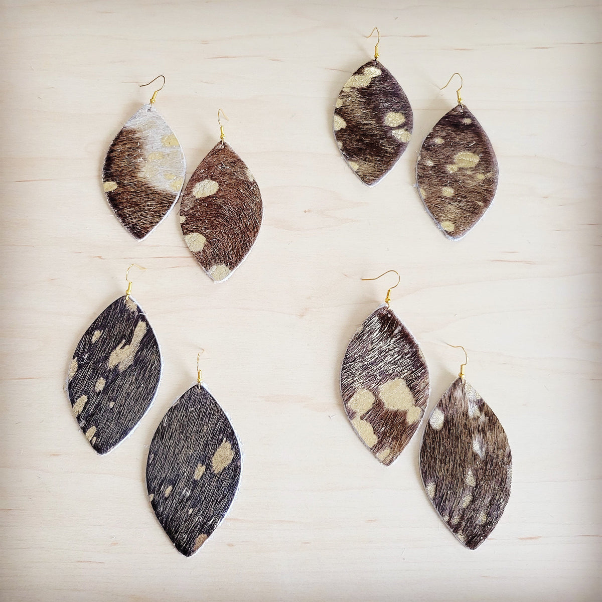 **Leather Oval Earring-Mixed Metallic Hair on Hide 200b