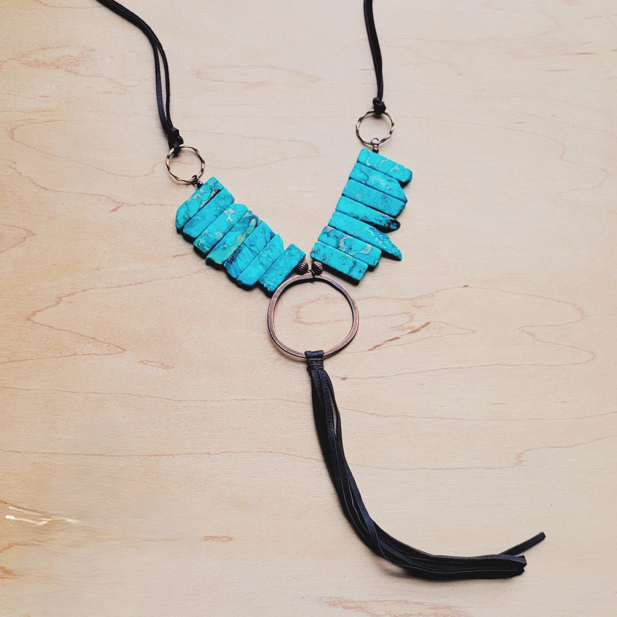 **Imperial Jasper Slab Necklace w/ Copper Hoop & Tassel 252h