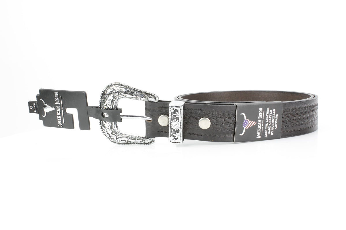 Black Leather Basket Weave Belt-Branding Iron Western Wear