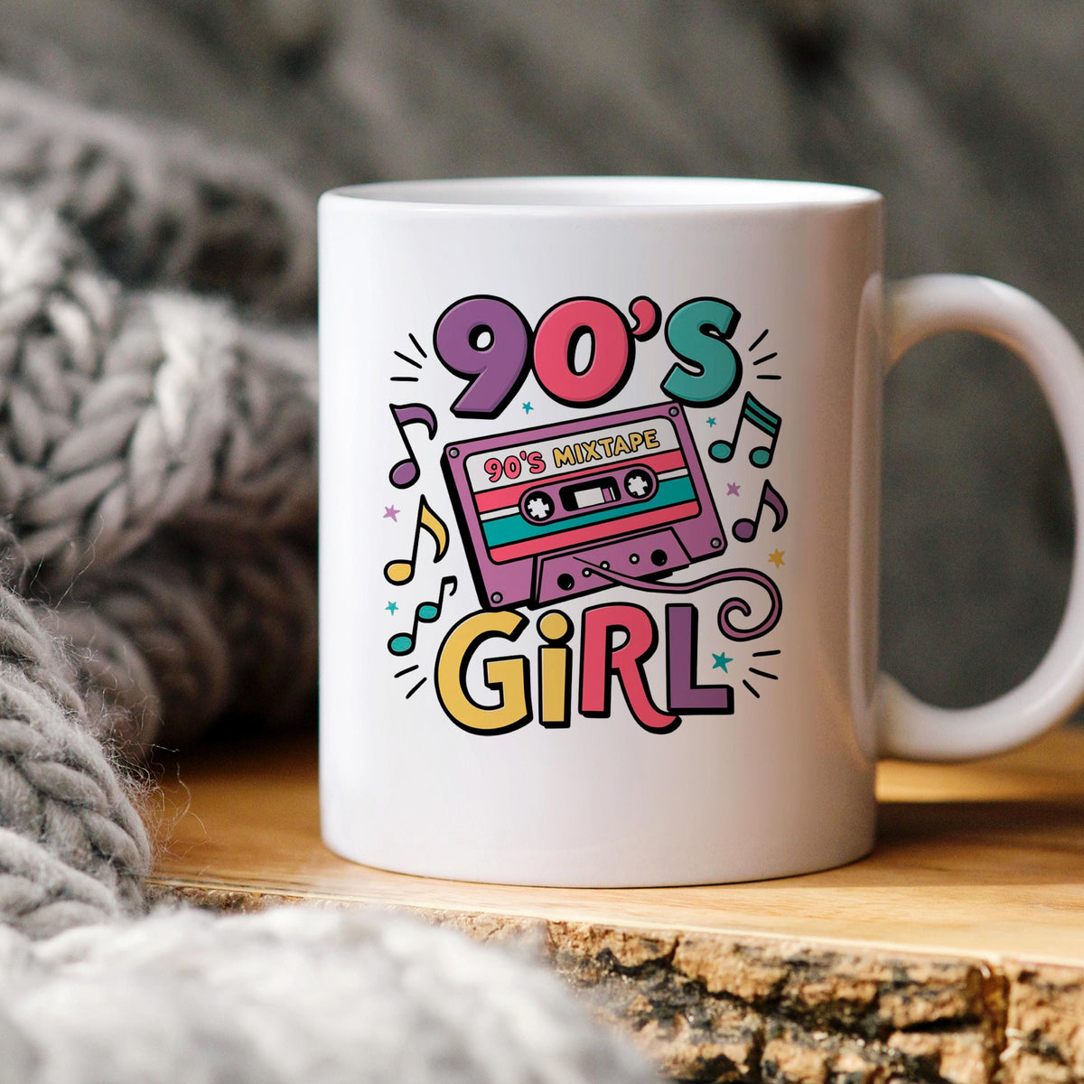 90s Girl Coffee Mug – Retro Cassette Tape Design | Microwave Safe Ceramic Cup