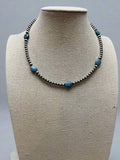 4mm & 5mm Sterling Pearl & Turquoise Choker — 15 inch (Handmade in Texas)