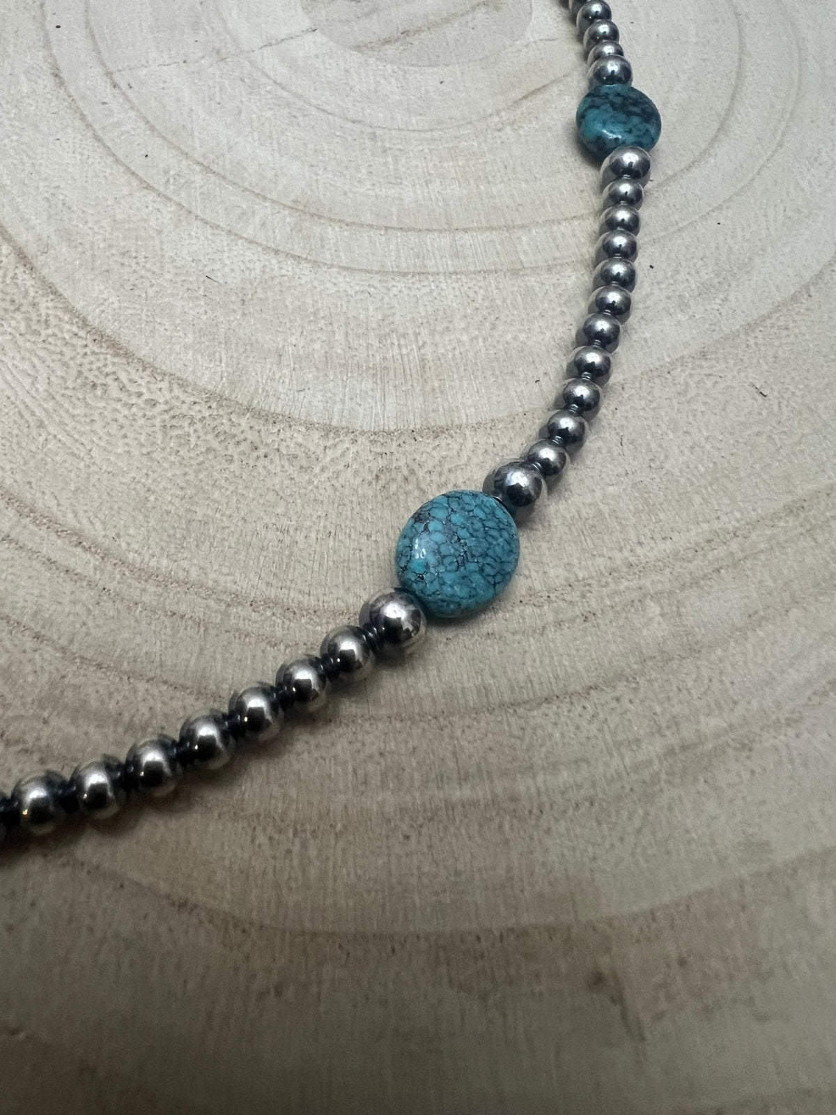 4mm & 5mm Sterling Pearl & Turquoise Choker — 15 inch (Handmade in Texas)