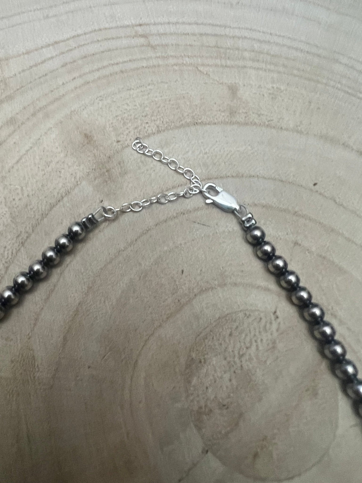 4mm & 5mm Sterling Pearl & Turquoise Choker — 15 inch (Handmade in Texas)