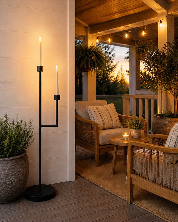 50 Inch Black Iron Floor Candelabra - Quarter Circle AK Boutique