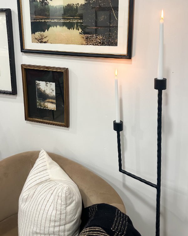 50 Inch Black Iron Floor Candelabra - Quarter Circle AK Boutique