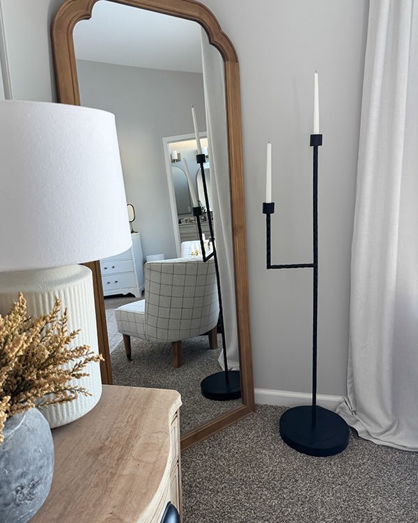 50 Inch Black Iron Floor Candelabra - Quarter Circle AK Boutique