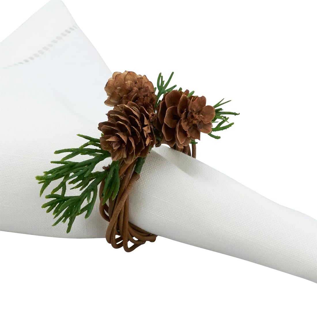Fennco Styles Woodland Pine Cone Decorative Napkin Rings, Set of 4 - Brown Rustic Holiday Napkin Holders for Dining Room, Banquet, Family Gathering, Christmas and Special Occasion