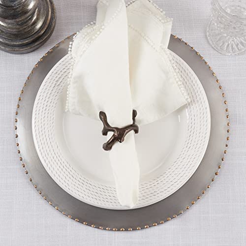 Fennco Styles Modern Twigs Aluminum Napkin Rings, Set of 4 - Bronze Branch Metal Napkin Holder for Everyday Use, Dining Table Décor, Banquets and Special Occasion
