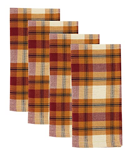 Fennco Styles Harvest Plaid Design 100% Cotton Tablecloth 70" W x 70" L - Autumn Rust Table Cover for Home, Dining Table Decor, Banquet, Thanksgiving and Special Event