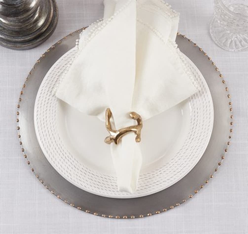Fennco Styles Modern Twigs Aluminum Napkin Rings, Set of 4 - Bronze Branch Metal Napkin Holder for Everyday Use, Dining Table Décor, Banquets and Special Occasion