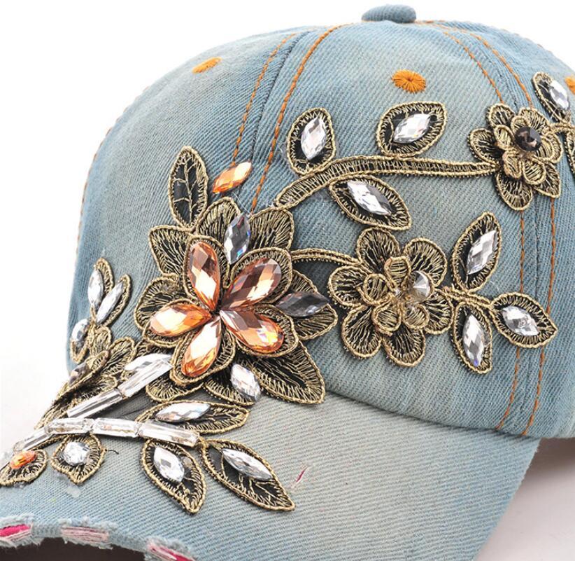 Cowgirl's Diamond Embroidery Flower Baseball Cap