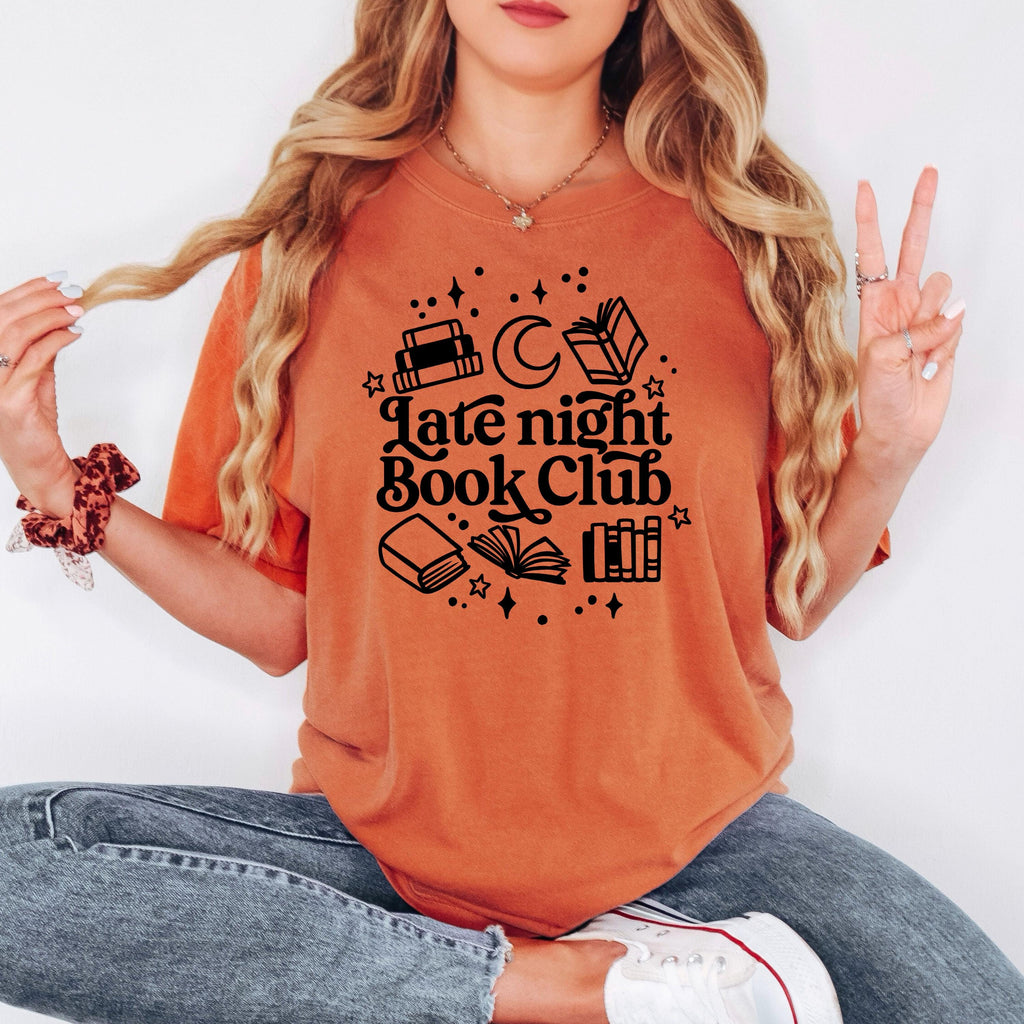 Late Night Book Club Tee – Cozy Reading Graphic Shirt | Vintage Bookish Apparel