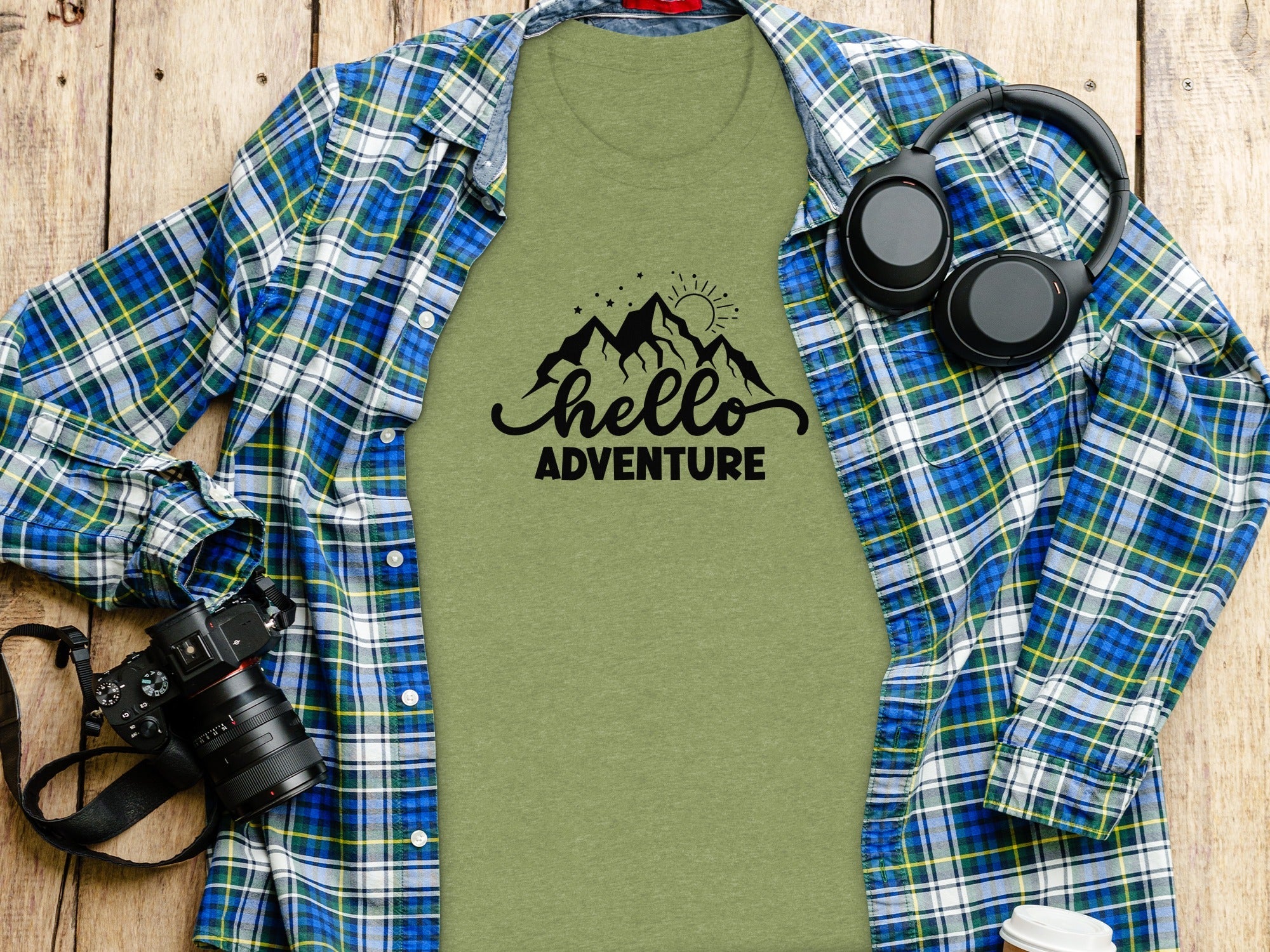 Hello Adventure Mountain Graphic Outdoorsy Scene T-Shirt