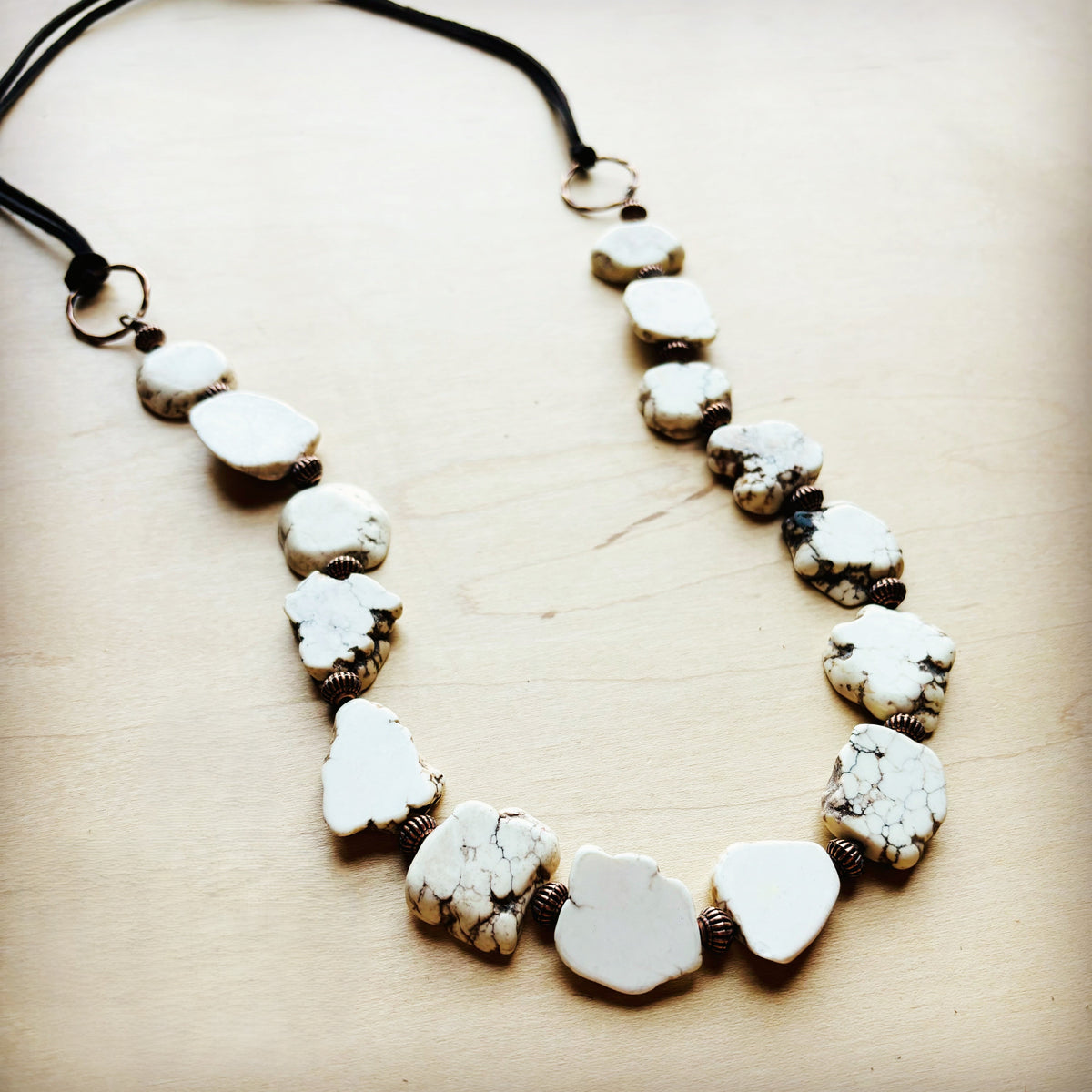 White Turquoise Slab Necklace with Leather Closure 228O