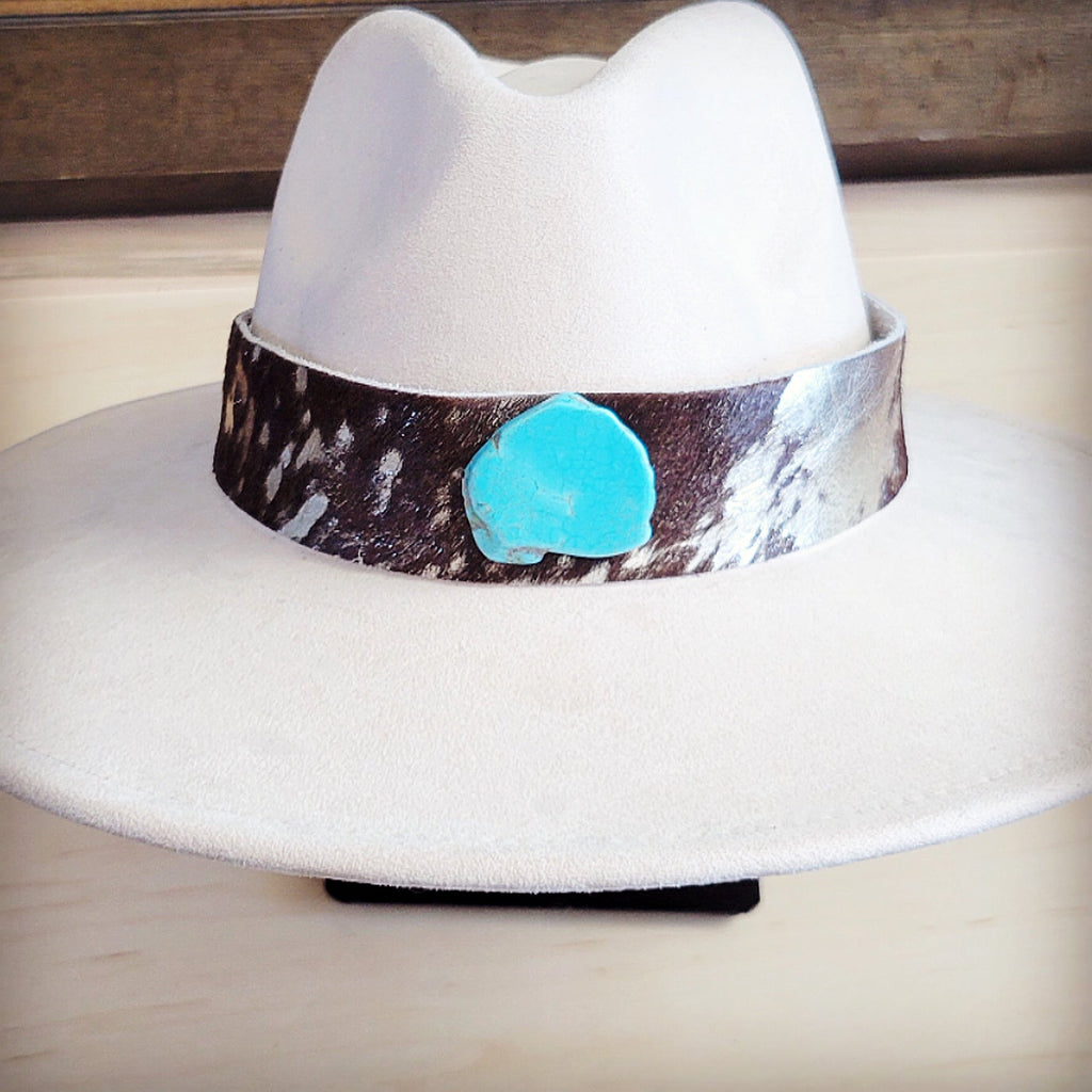 Wide Hair Hide Silver Metallic Hat Band Only w/ Turquoise 953L