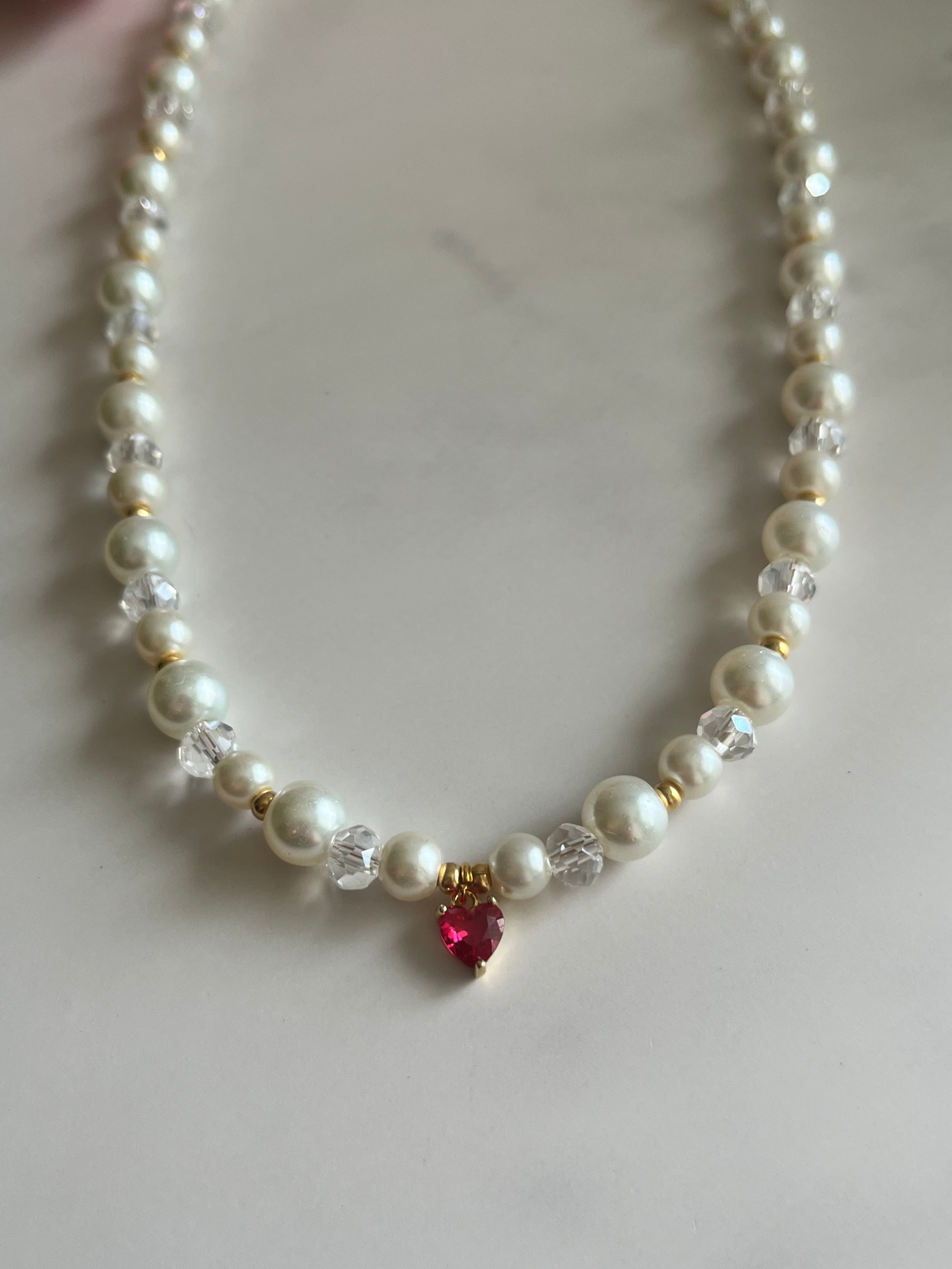 Gold Necklace Pearl Glass Heart Pendant – Christian Jewelry